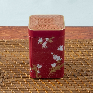 Square Cherry Blossom Tea Tin - Red - 100 Gram
