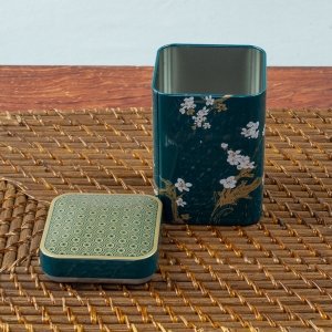 Square Cherry Blossom Tea Tin - Teal - 100 Gram