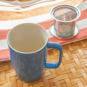 Forlife Dew Brew-in Tea Mug with Basket Infuser and Stainless Steel Lid - Blue
