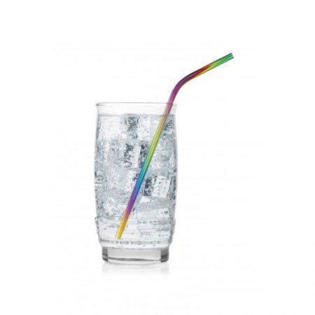 Rainbow colored stainless steel straw adds flare to your beverage.