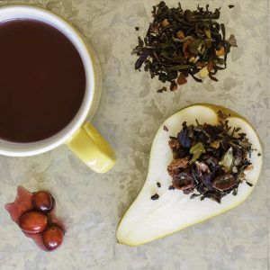 USDA Certified Organic Cranberry Pear Smash Tea: with tart notes of cranberries & hibiscus, sweet flavors of apple & pear, with a hint of orange zest.
